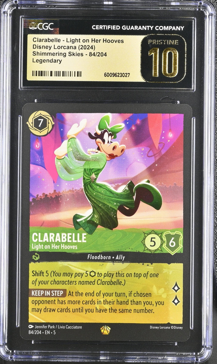 CGC Pristine 10 LorcanaShimmering Skies Legendary Clarabelle Light on Martins Collectables CGC Pristine 10 LorcanaShimmering Skies Legendary Clarabelle Light on Martins Collectables