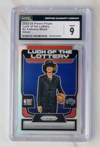 2023-24 PANINI PRIZM ANTHONY BLACK #2 LUCK OF THE LOTTERY SILVER RC CGC 9 MINT
