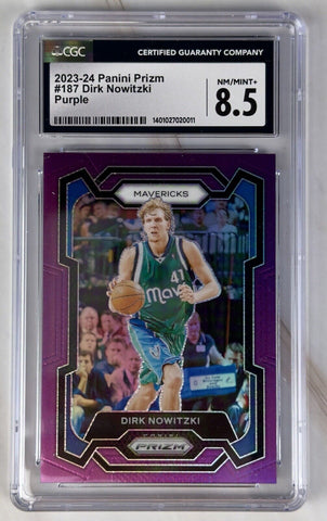 2023-24 Panini Prizm Dirk Nowitzki #187 PURPLE PRIZM 35/99 CGC 8.5 NM/Mint+